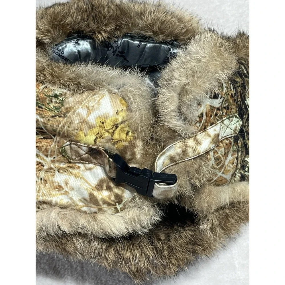 Mad Bomber Camouflage Trapper Hat Natural Rabbit Fur Aviator XXL Mens EUC Warm